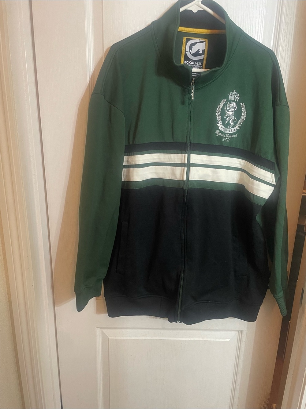 Ecko Unlimited size 3xl Green and Black Zip-Up Track Jacket with White Stripe